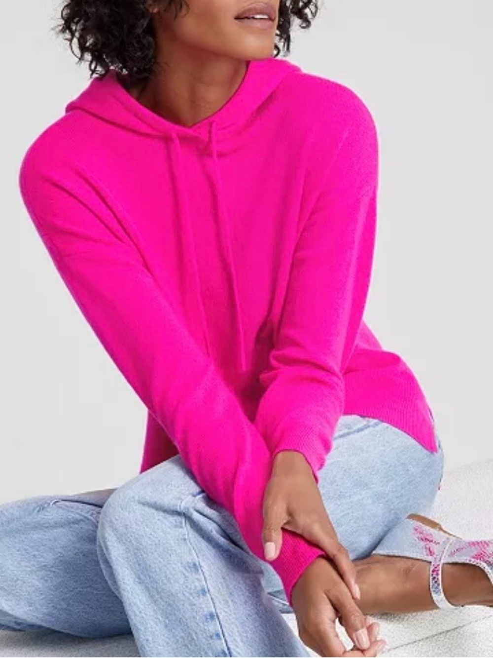 CeCe Hot Pink Lightweight Hoodie Sweater, Soft Knit Cozy Casual Pullover Women’s